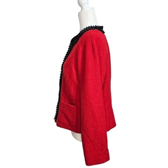 NWT Pendleton red w/ black trim merino wool long sleeve large petit blazer coat - Picture 2 of 8